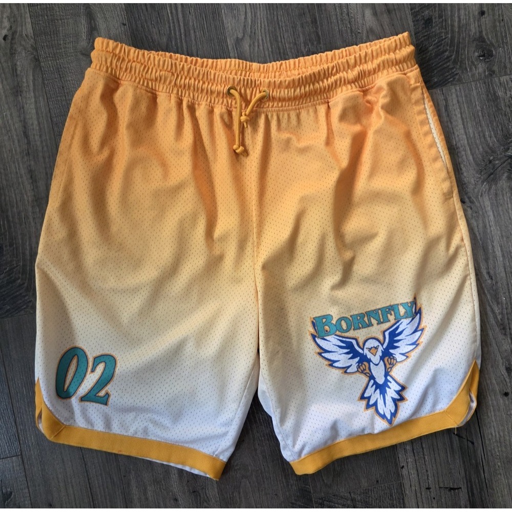 Born Fly Mens Shorts Colorful Pull On Elastic Waist Basketball Size XL Orange